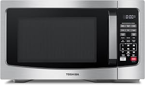 TOSHIBA EM131A5C-SS Countertop Microwave Ovens 1.2 Cu Ft with 12.4" Removable Turntable Smart Humidity Sensor, 12 Auto Menus Mute Function ECO Mode Easy Clean Interior, 1000W, Silver