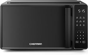 Chefman Countertop Microwave Oven 0.7 Cu. Ft., 700 Watts with 10 Power Levels, 6 Cooking Presets with One-Touch Express Cook, Eco Mode, Child Safety Lock, & Mute Button - Black