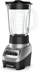 BLACK+DECKER PowerCrush Multi-Function Blender with 6-Cup Glass Jar, 4 Speed Settings, Sil