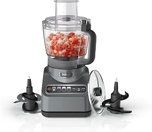 Ninja Food Processor, Professional Plus, 1000 Peak Watts, 4 Functions for Chopping, Slicing, Purees & Dough with 9-Cup Processor Bowl, 3 Blades, Food Chute & Pusher, Grey, BN601