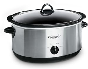 Crock-Pot 7-Quart Manual Slow Cooker, Family Size Serves 8+ People & Fits 6-lb Roast, Removable Stoneware with Warming Setting, Dishwasher Safe for Easy Cleanup, Stainless Steel