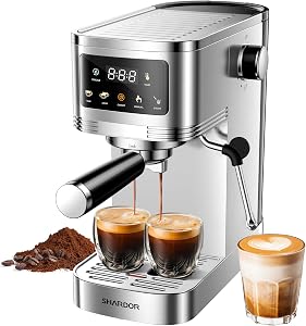 SHARDOR Espresso Machine 20 Bar, Professional Espresso Machine with Milk Frother and Touchscreen, Expresso Coffee Machines with Adjustable Temperature,for Cappuccino, Latte, Stainless Steel, Silver